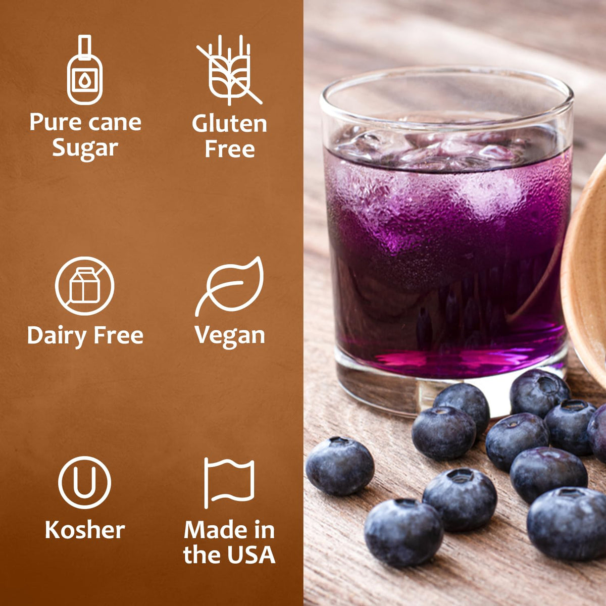 SYRUVIA Blueberry Syrup ingredient-closeup highlights color and ingredients.