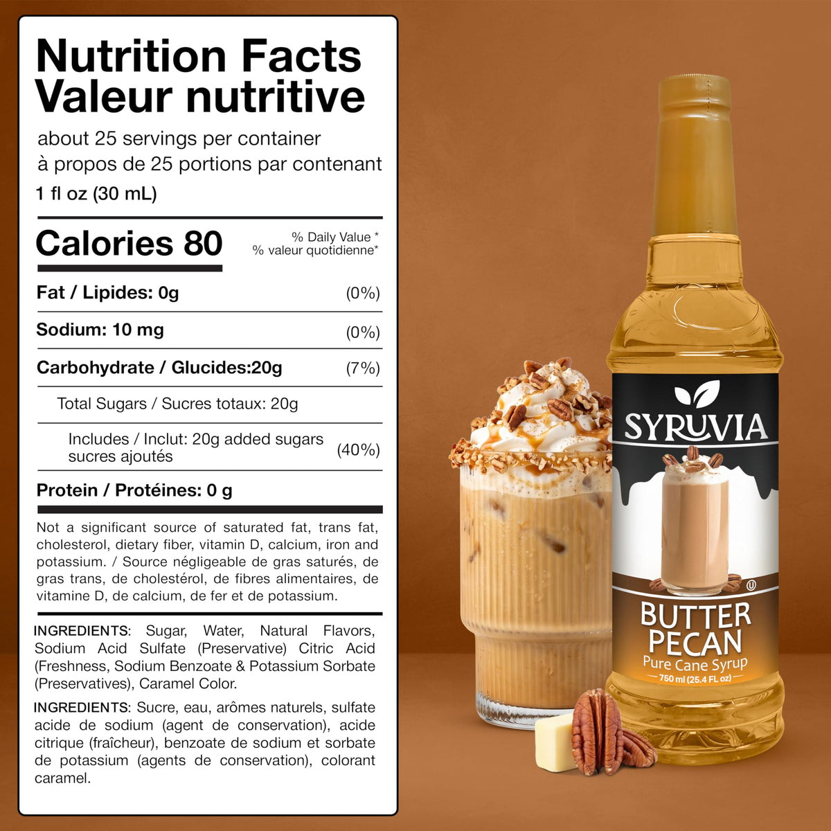 SYRUVIA Butter Pecan Syrup in a coffee cup ready to enjoy aroma.