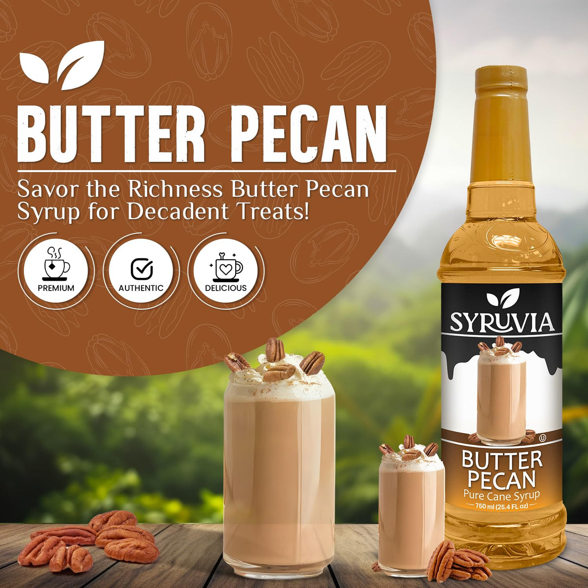 SYRUVIA Butter Pecan syrup pump for easy dispensing.