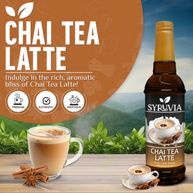 Pouring SYRUVIA chai syrup into a latte releases aromatic notes.