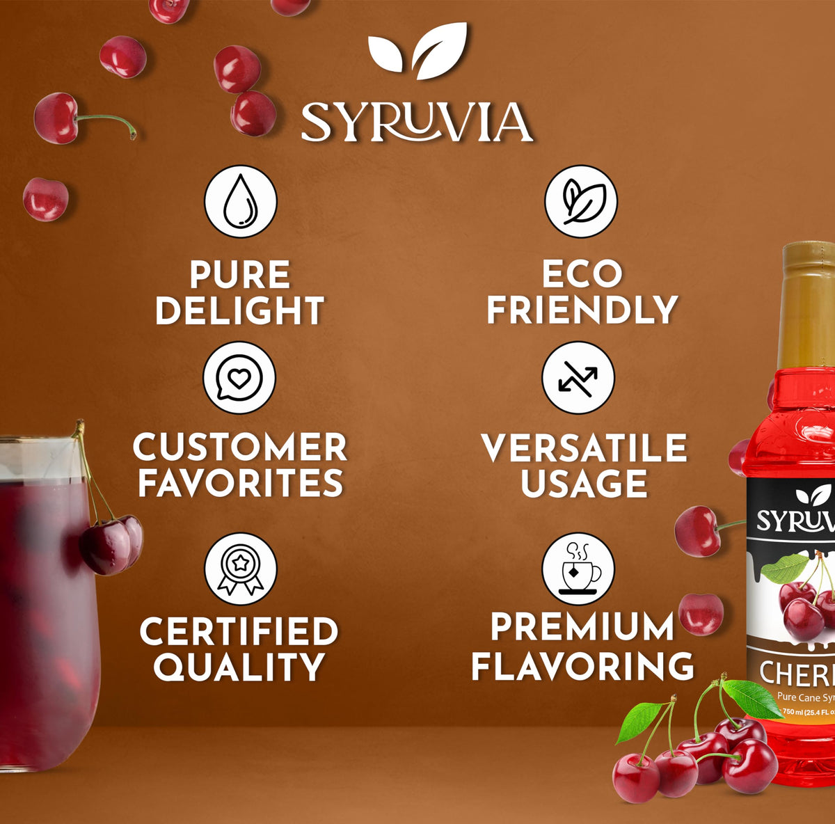 SYRUVIA Cherry Syrup mixed into a cocktail for balanced cherry notes.
