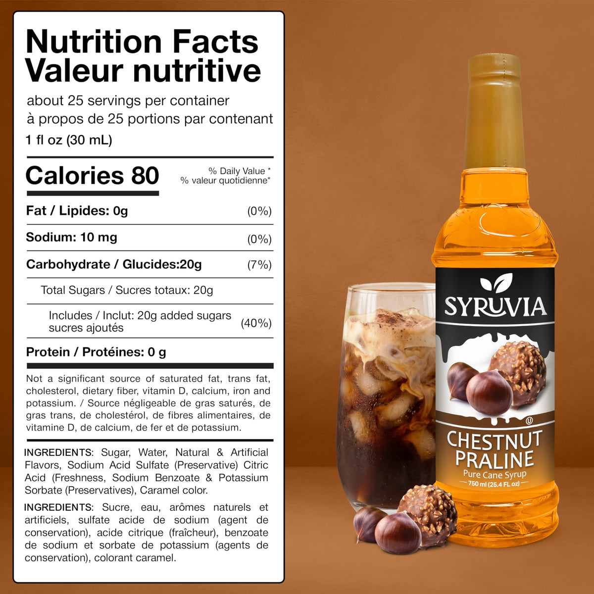 Syruvia Chestnut Praline syrup latte scene showing rich flavor addition.