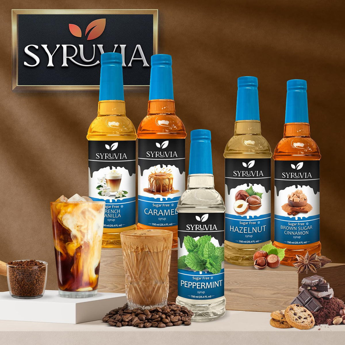 SYRUVIA coffee desserts syrup used in shakes and oatmeal for flavor variety.
