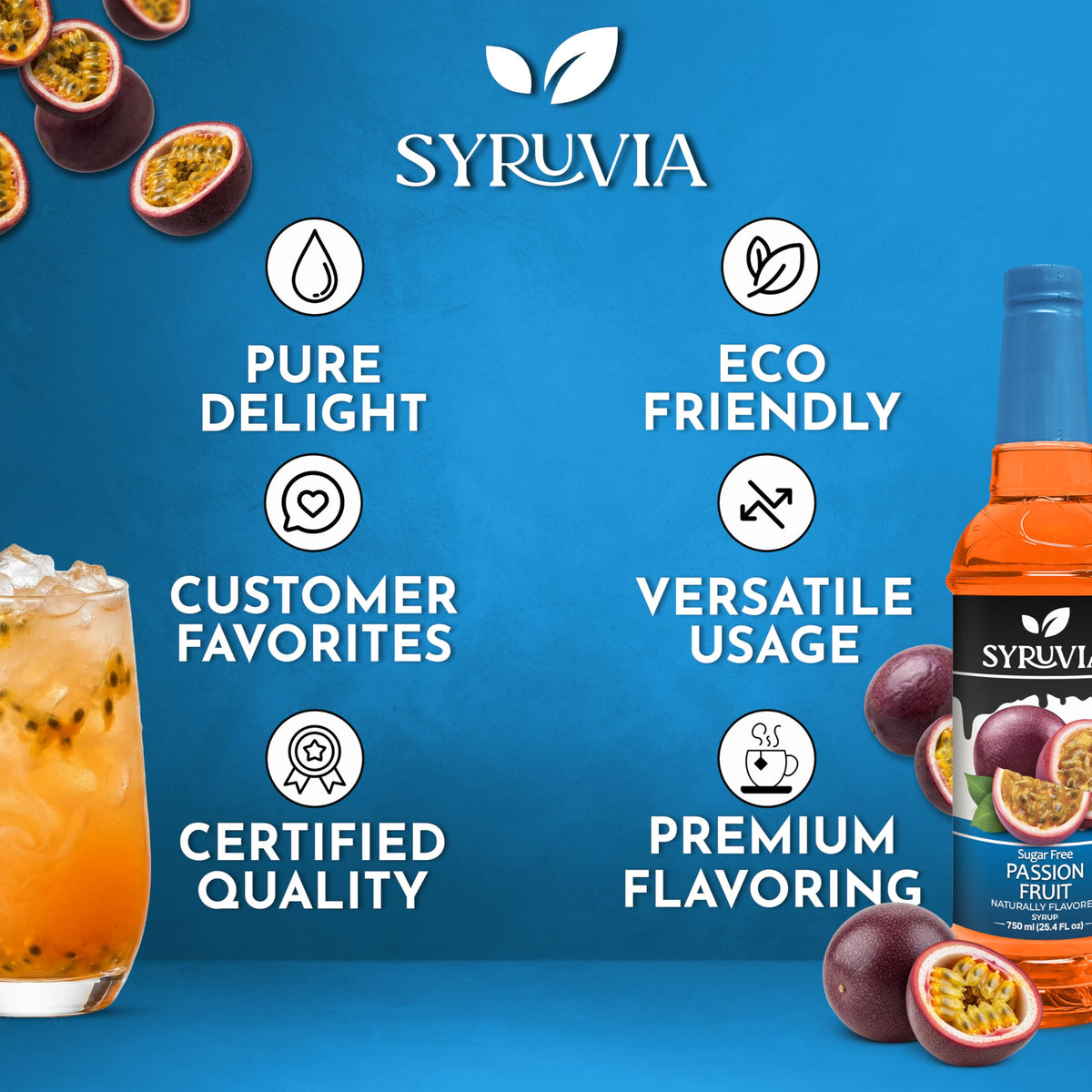 SYRUVIA coffee drink with passion fruit syrup adding flavor without sugar