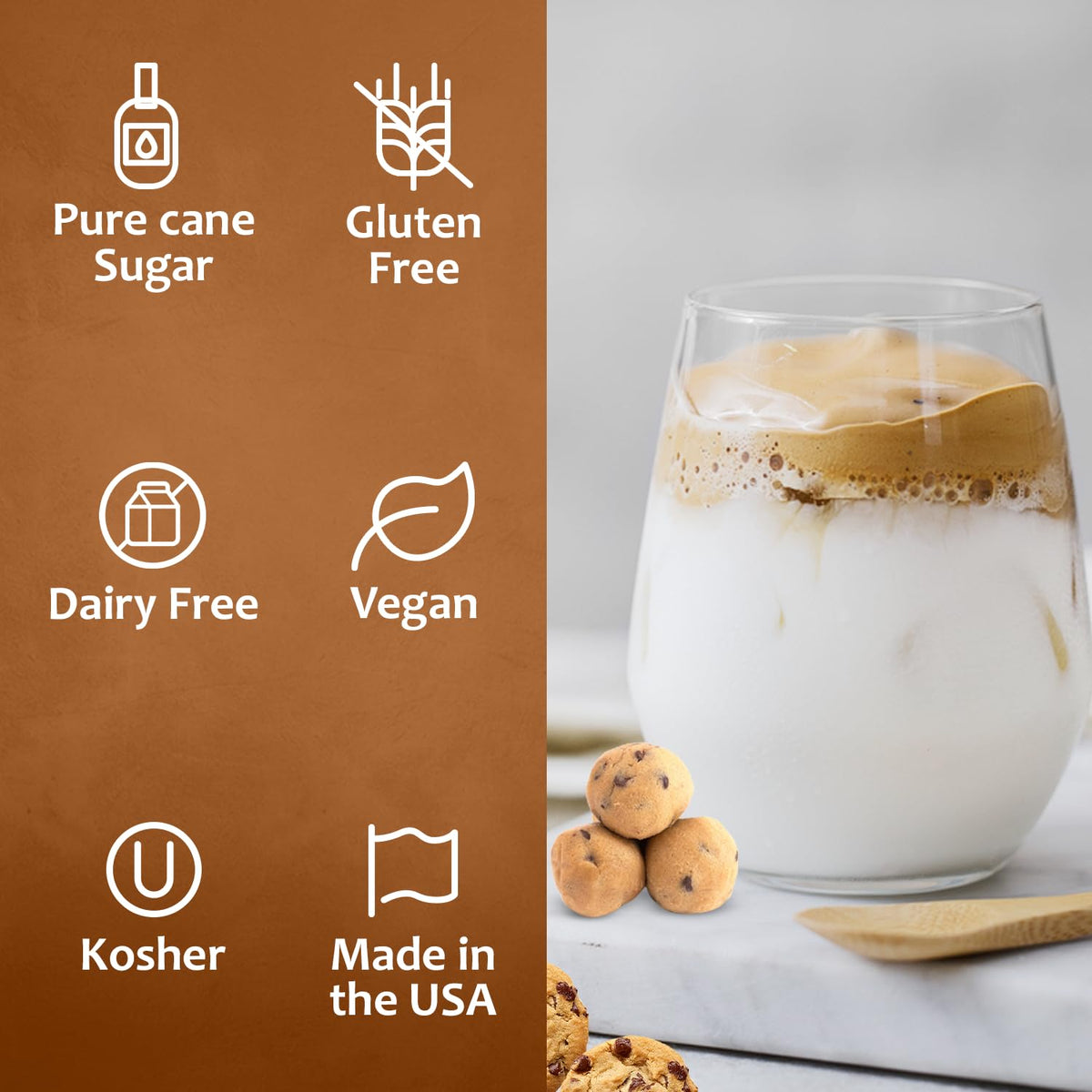 SYRUVIA syrup drizzle on dessert adds rich cookie dough flavor