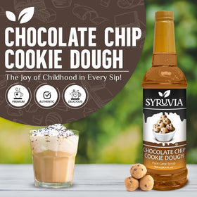 Pouring SYRUVIA syrup over a latte adds a cookie dough twist