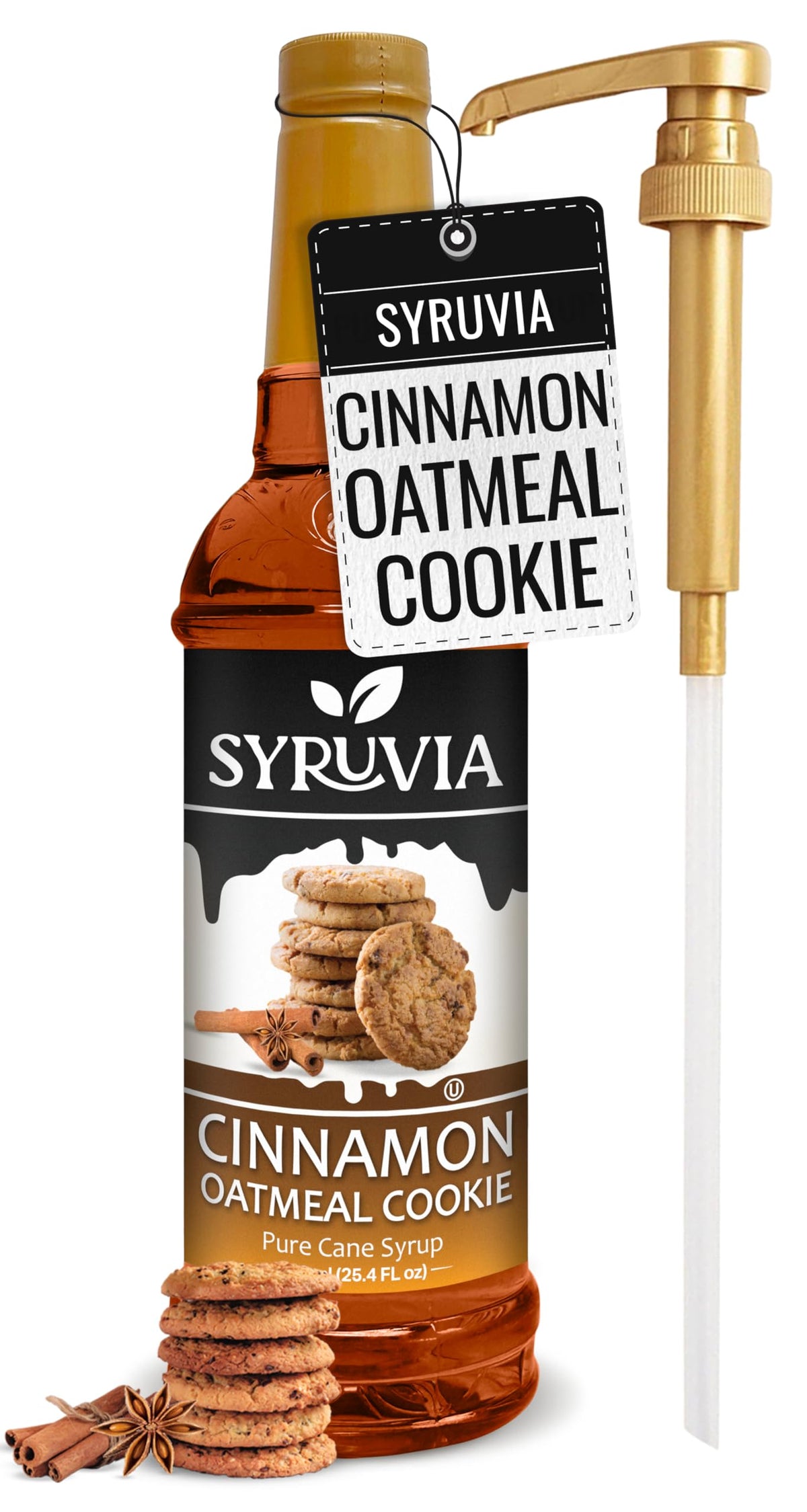 SYRUVIA Coffee Syrup bottle with pump for easy flavoring in lattes.