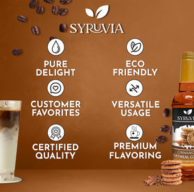 SYRUVIA Cinnamon Oatmeal Cookie drizzle over latte for cozy mornings.