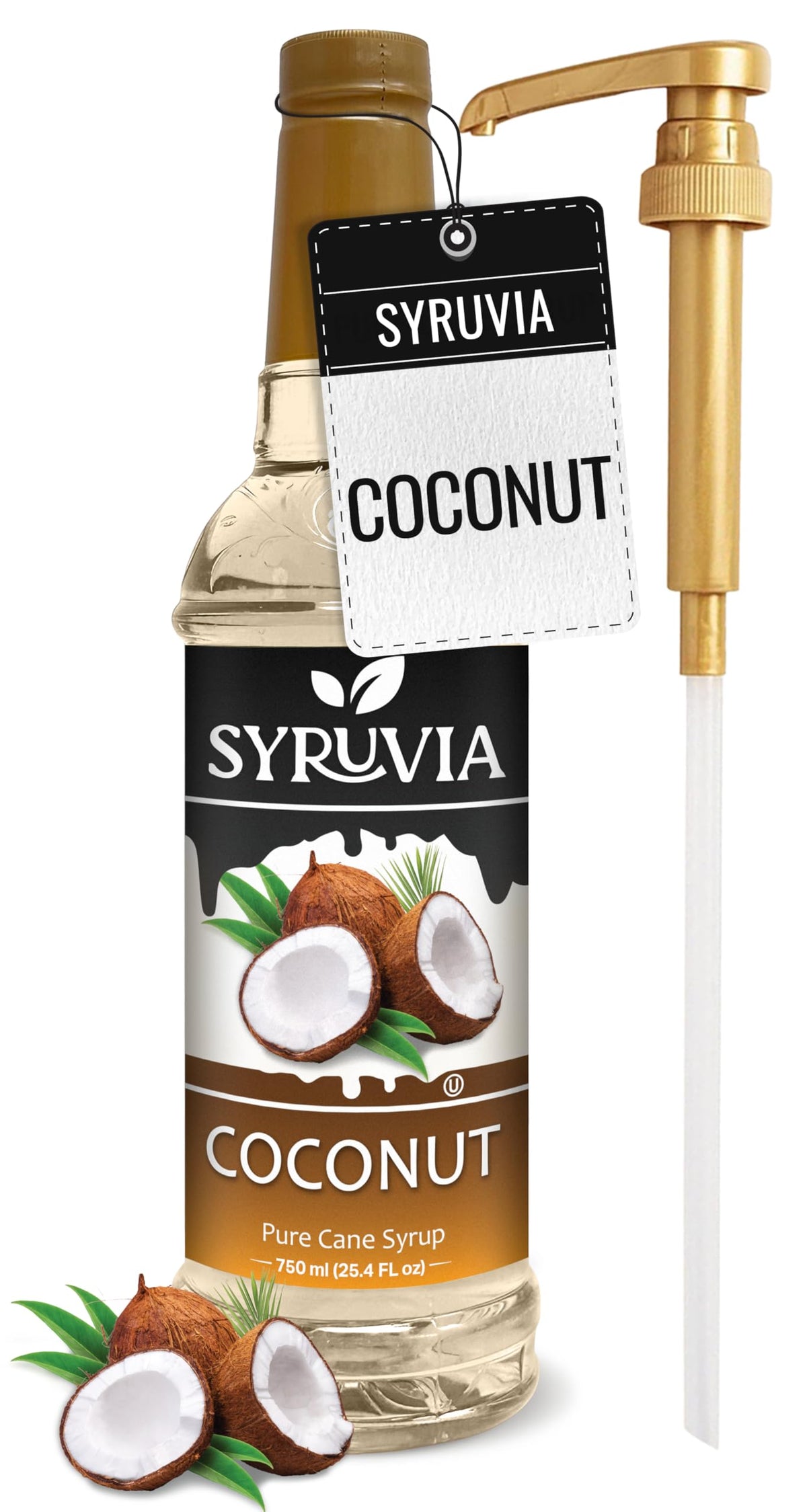 SYRUVIA Coconut Coffee Syrup bottle for gourmet drinks.