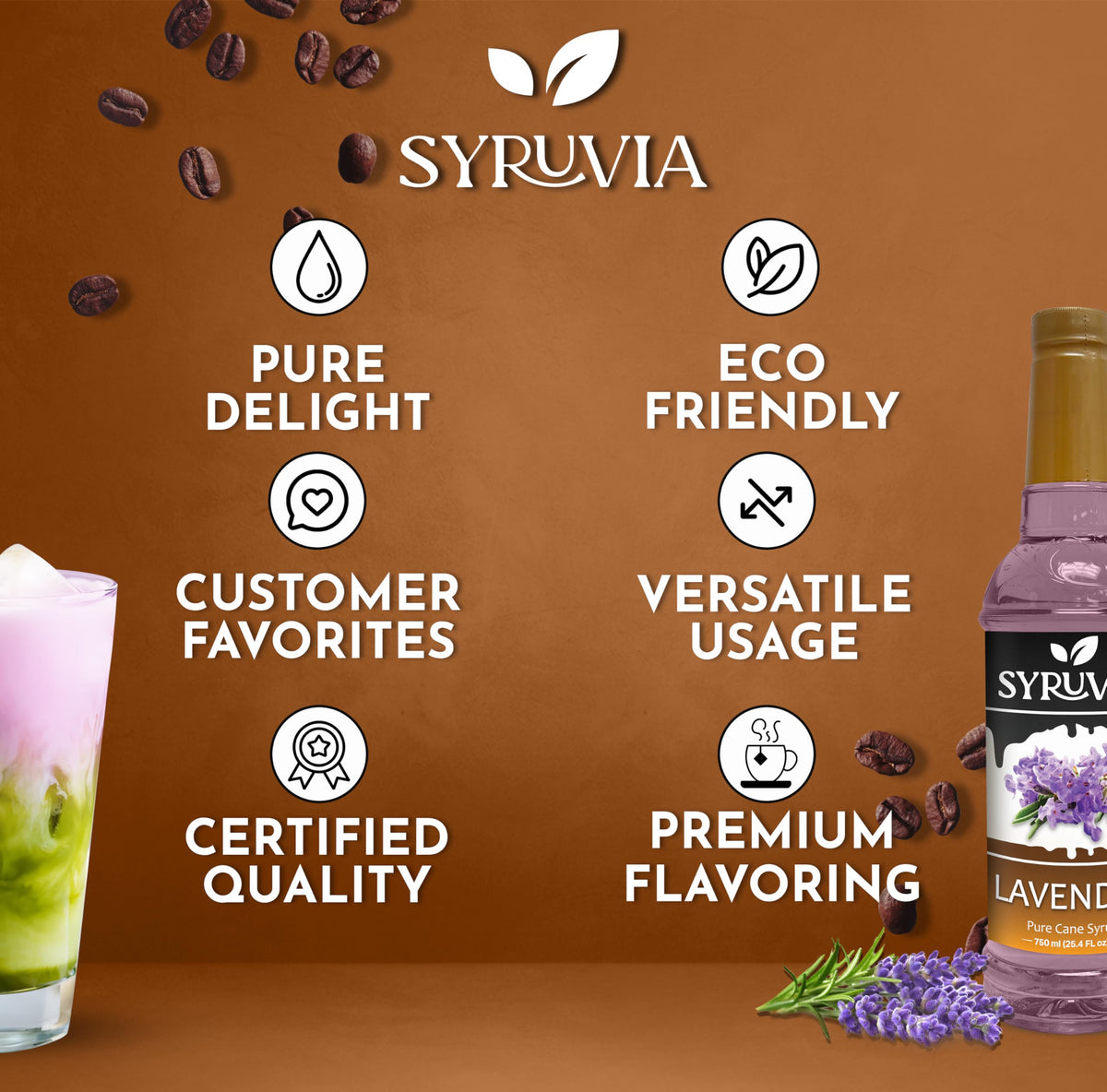 SYRUVIA coffee syrup over dessert adding fragrant, indulgent sweetness