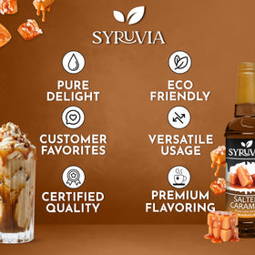 Syruvia Salted Caramel Coffee Syrup dessert topping adds caramel richness.