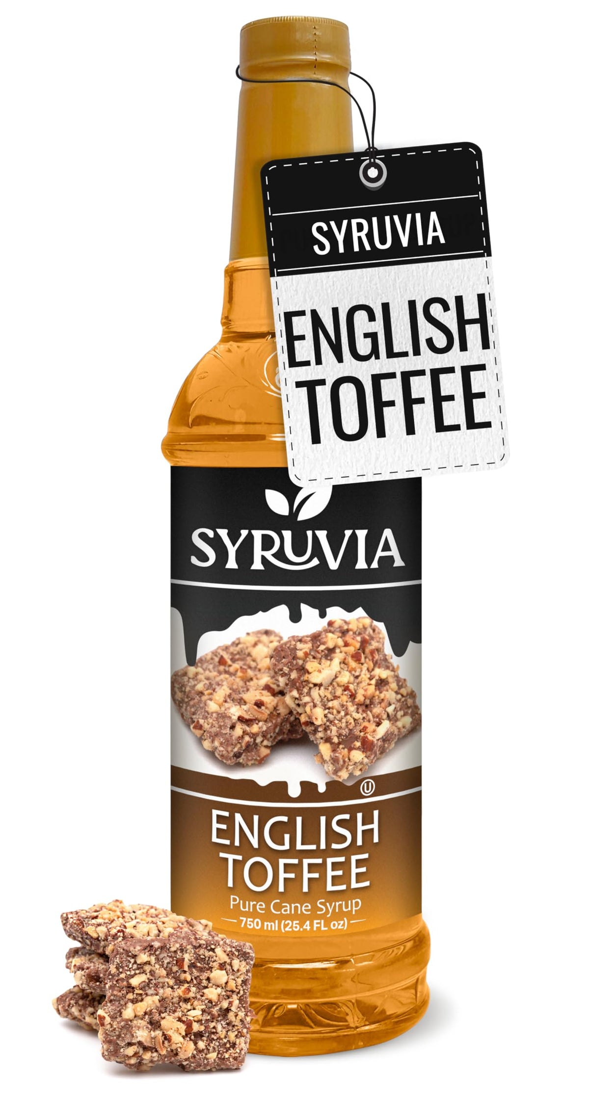 SYRUVIA English Toffee syrup bottle ready for lattes.