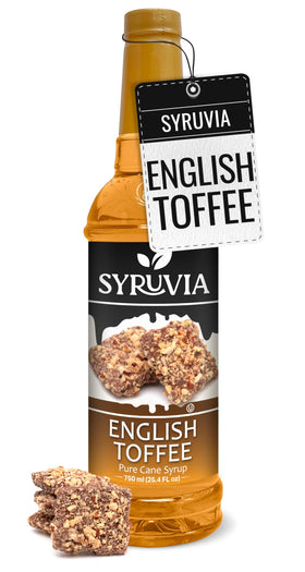 SYRUVIA English Toffee syrup bottle ready for lattes.