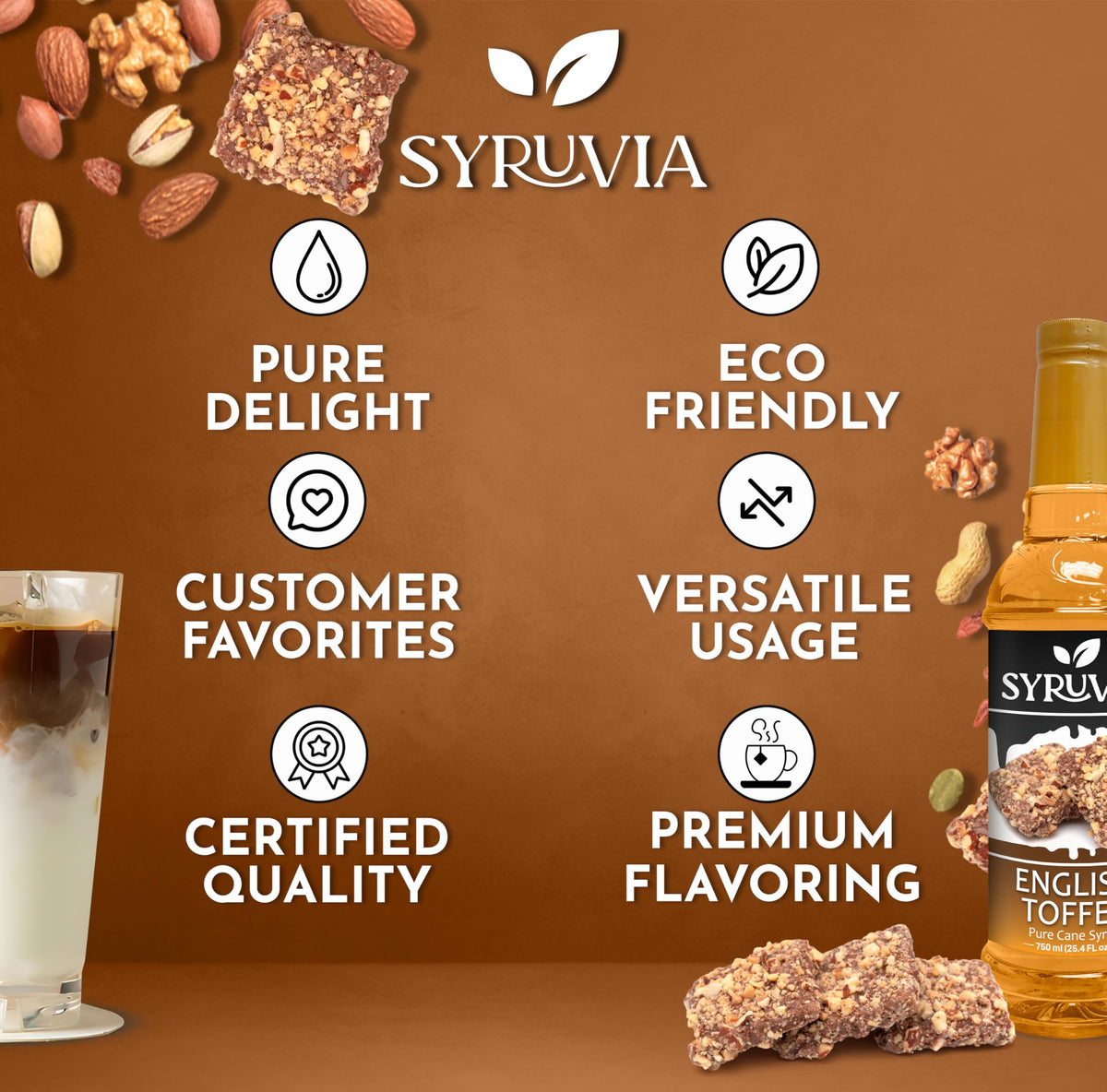 SYRUVIA English Toffee syrup used in a smoothie or shake.