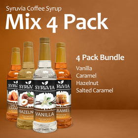 SYRUVIA Syrup being poured into iced coffee for flavor enhancement.