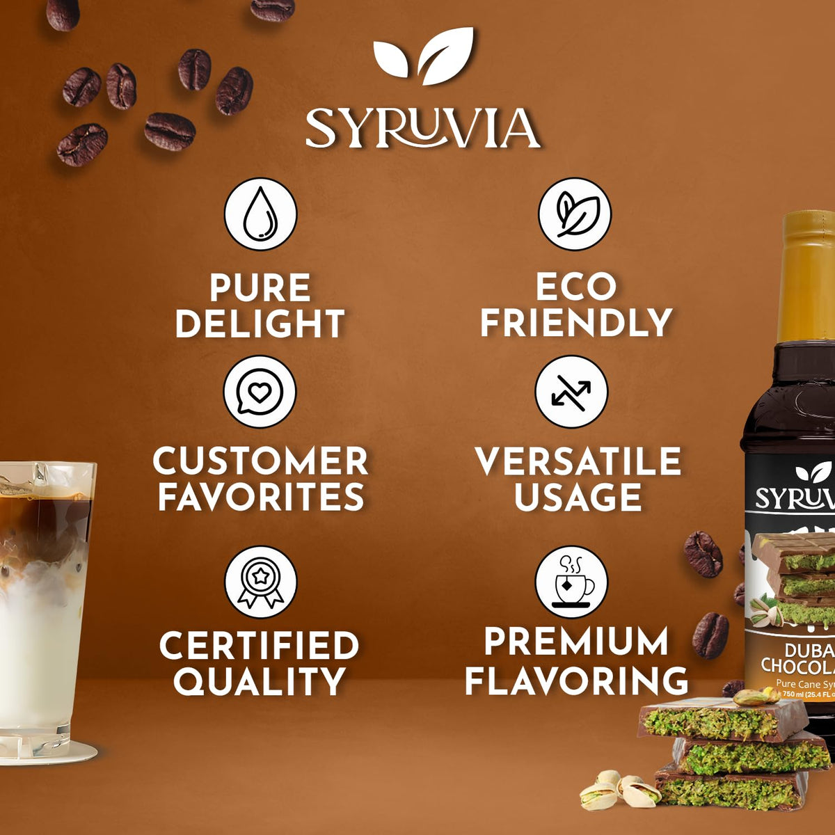 SYRUVIA coffee syrup latte art close-up elevates flavor.