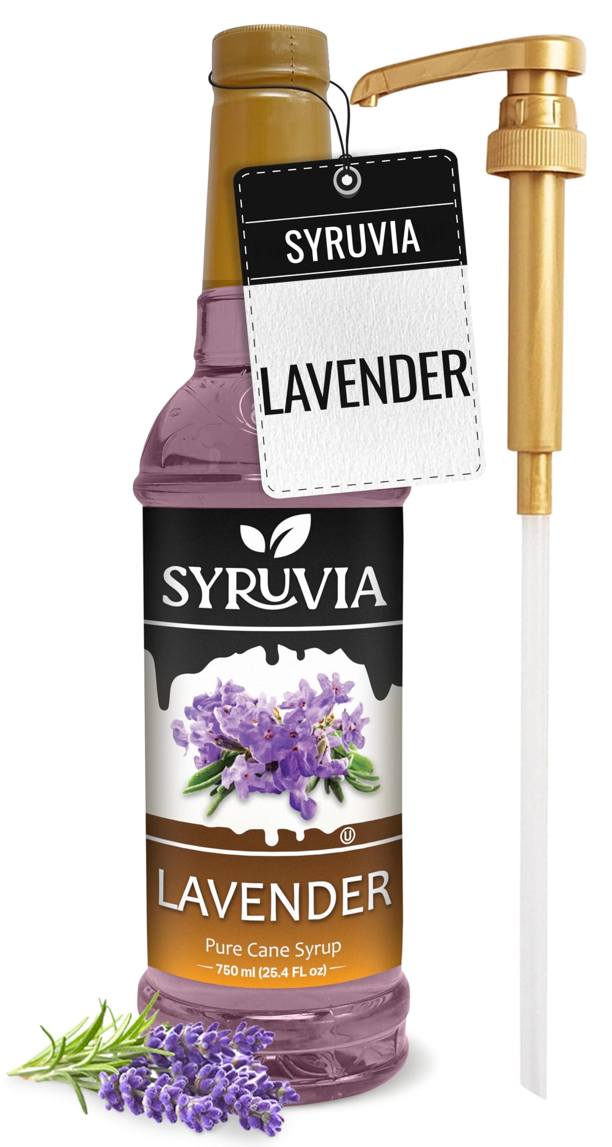 SYRUVIA lavender coffee syrup bottle with pump for easy flavoring in lattes and drinks