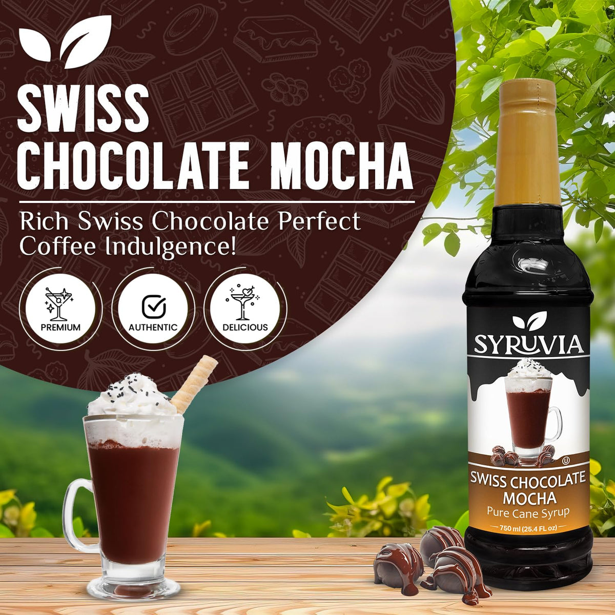 Pour SYRUVIA coffee syrup into a cup to elevate flavor.