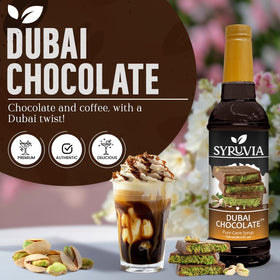 SYRUVIA coffee syrup pouring into a cup for creamy latte flavor.