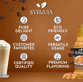 SYRUVIA Butterscotch syrup close-up highlighting pure cane sugar base