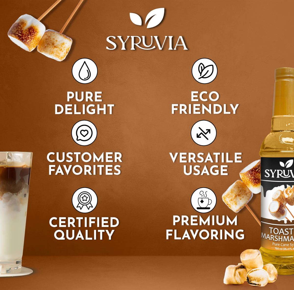 SYRUVIA Syrup enhances coffee drinks, shakes, and oatmeal with marshmallow notes