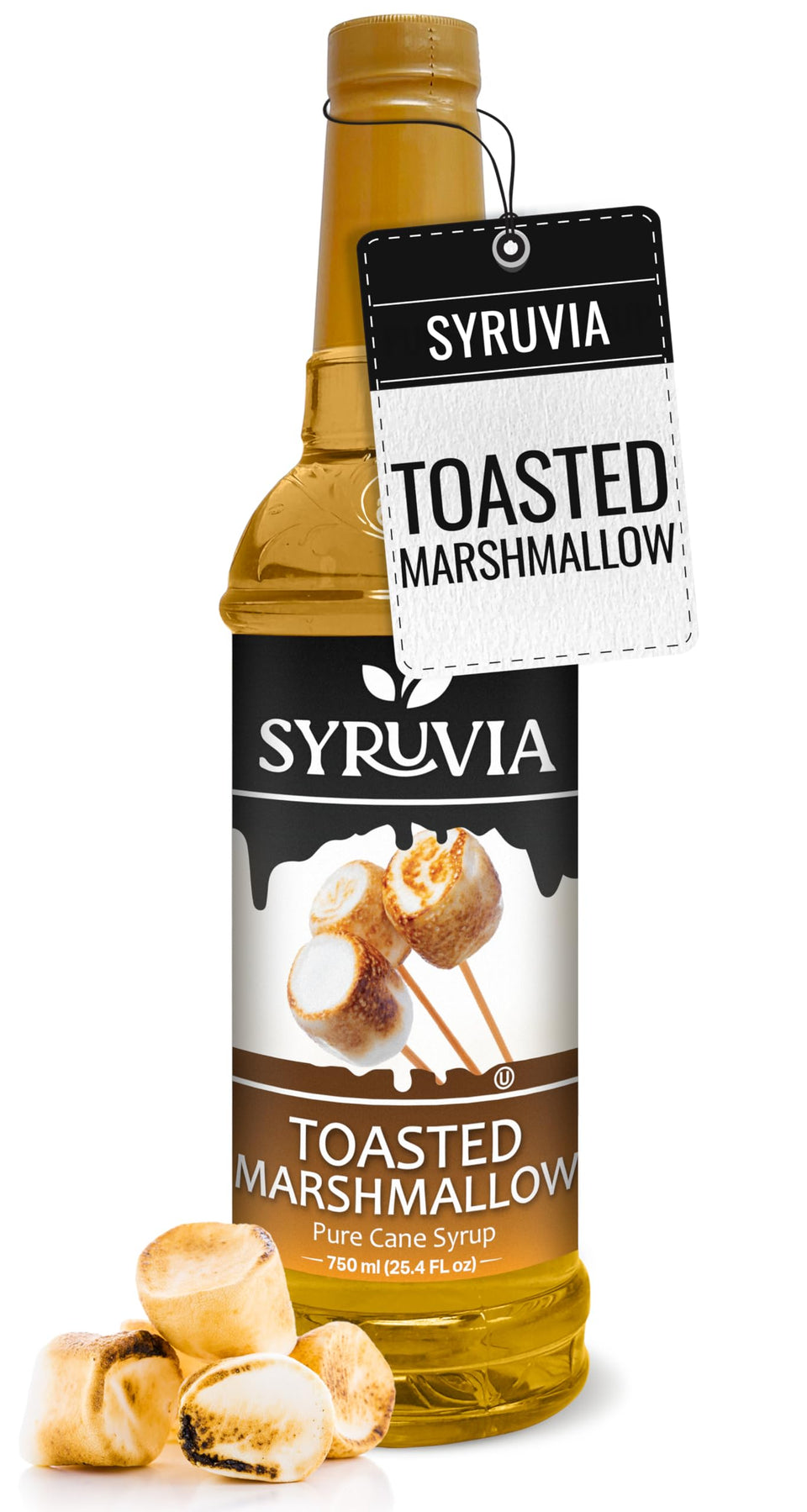 SYRUVIA Toasted Marshmallow Coffee Syrup bottle showcasing rich flavor for drinks and desserts