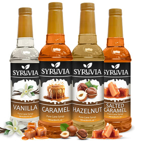 SYRUVIA Vanilla Coffee Syrup bottle for creamy lattes.
