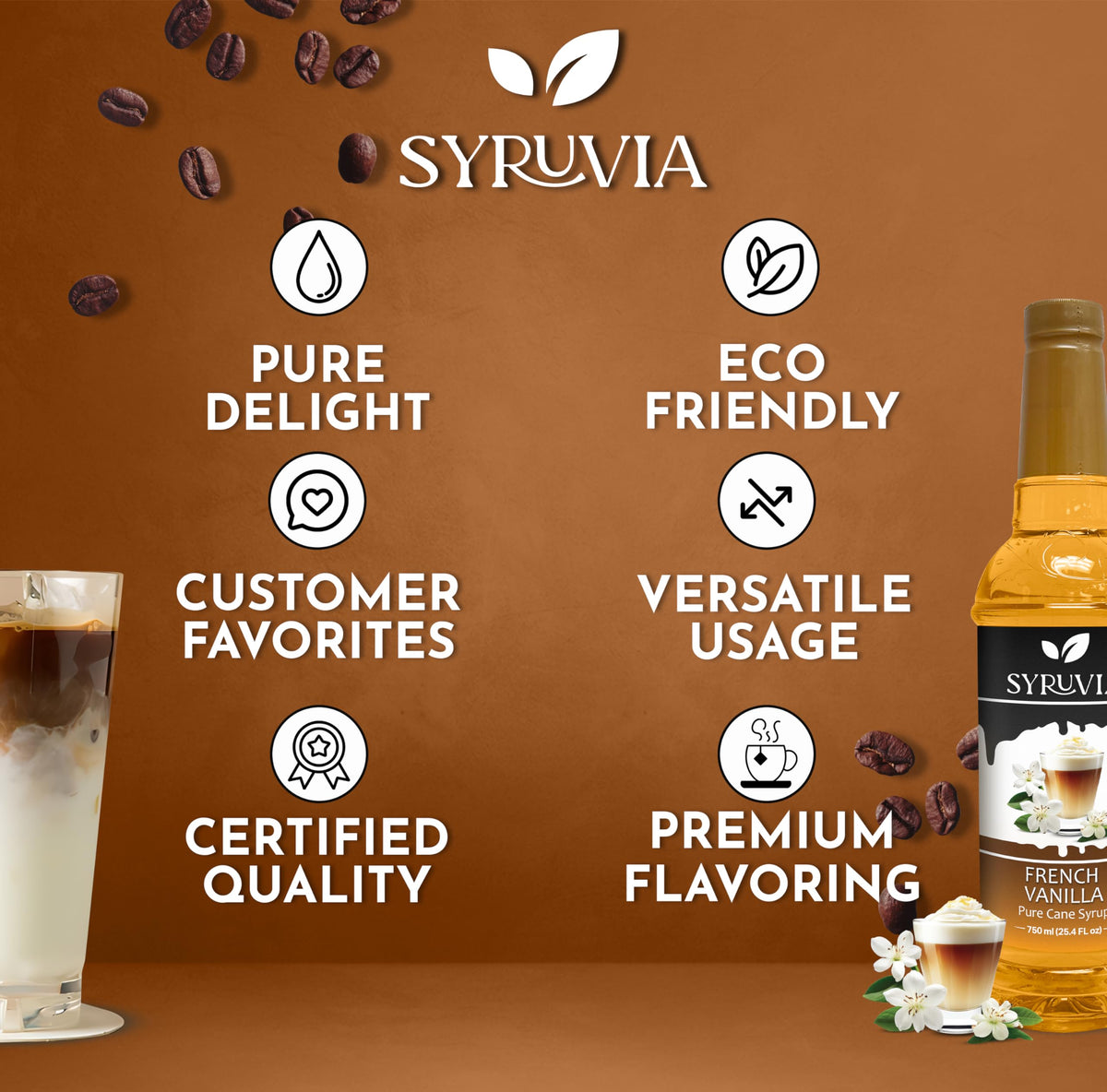 SYRUVIA cold brew with vanilla syrup elevates flavor