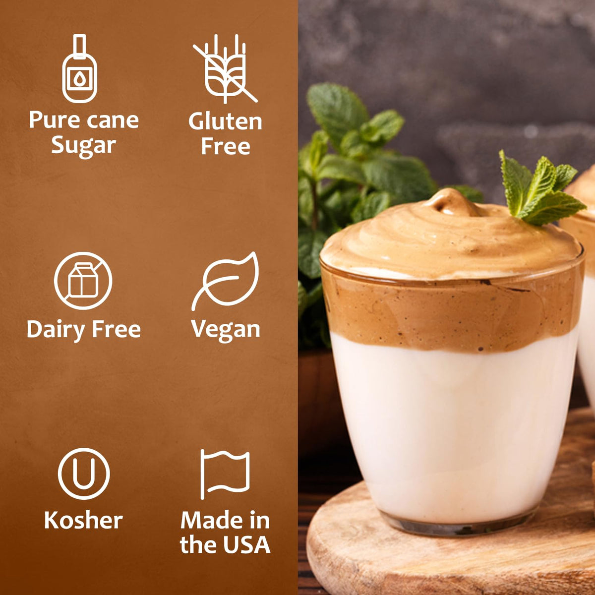 SYRUVIA dessert garnish with peppermint syrup topping