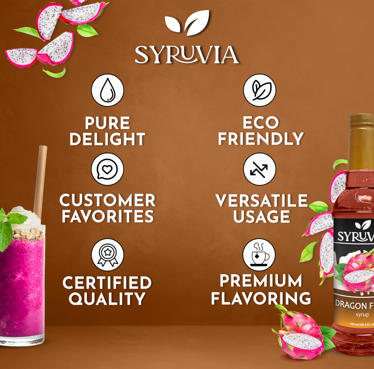 SYRUVIA Dragon Fruit Syrup enhancing iced tea with fruit notes