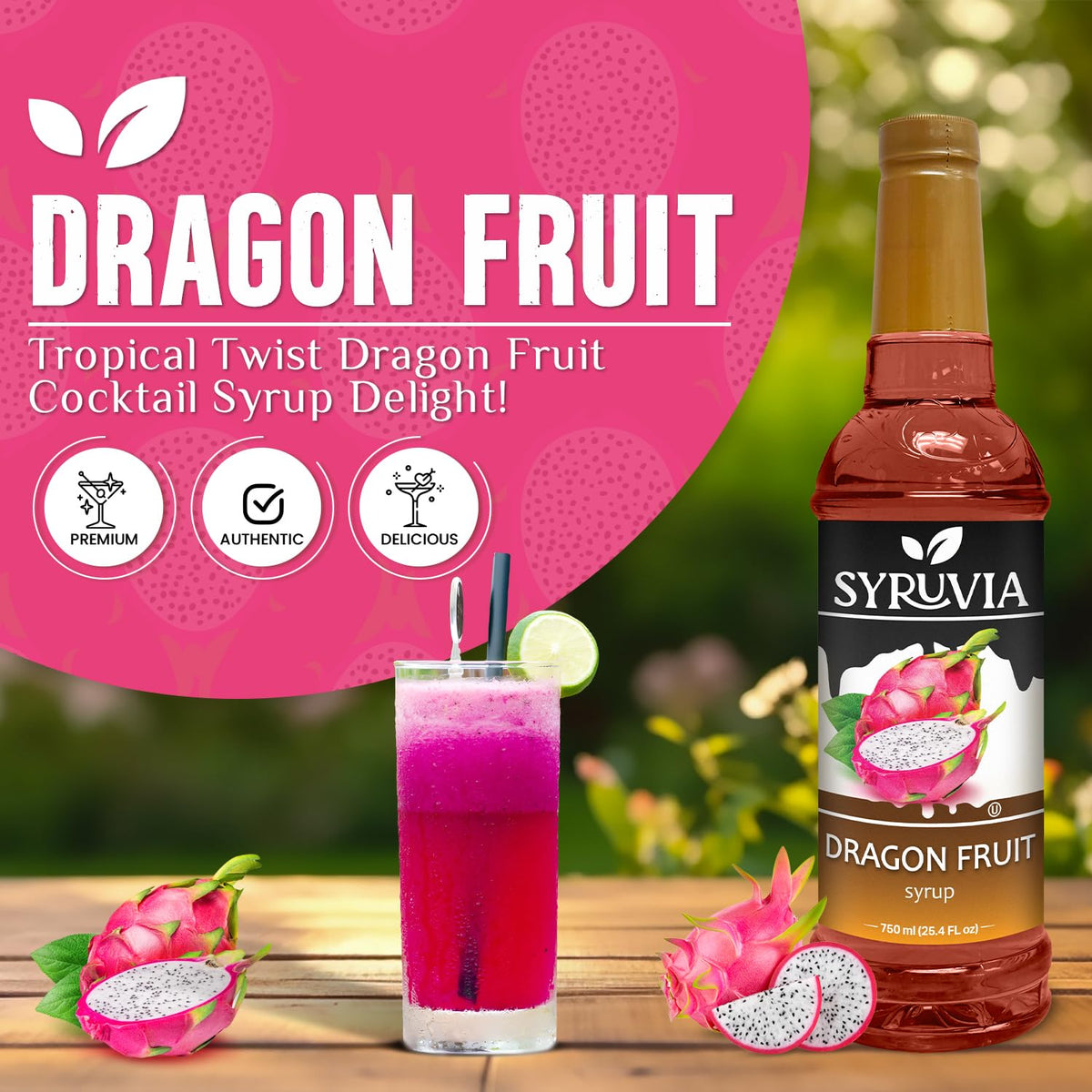 SYRUVIA Dragon Fruit Syrup pump for easy, mess-free pouring.