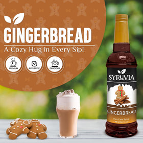 SYRUVIA Gingerbread Syrup in a latte scene highlighting seasonal spice