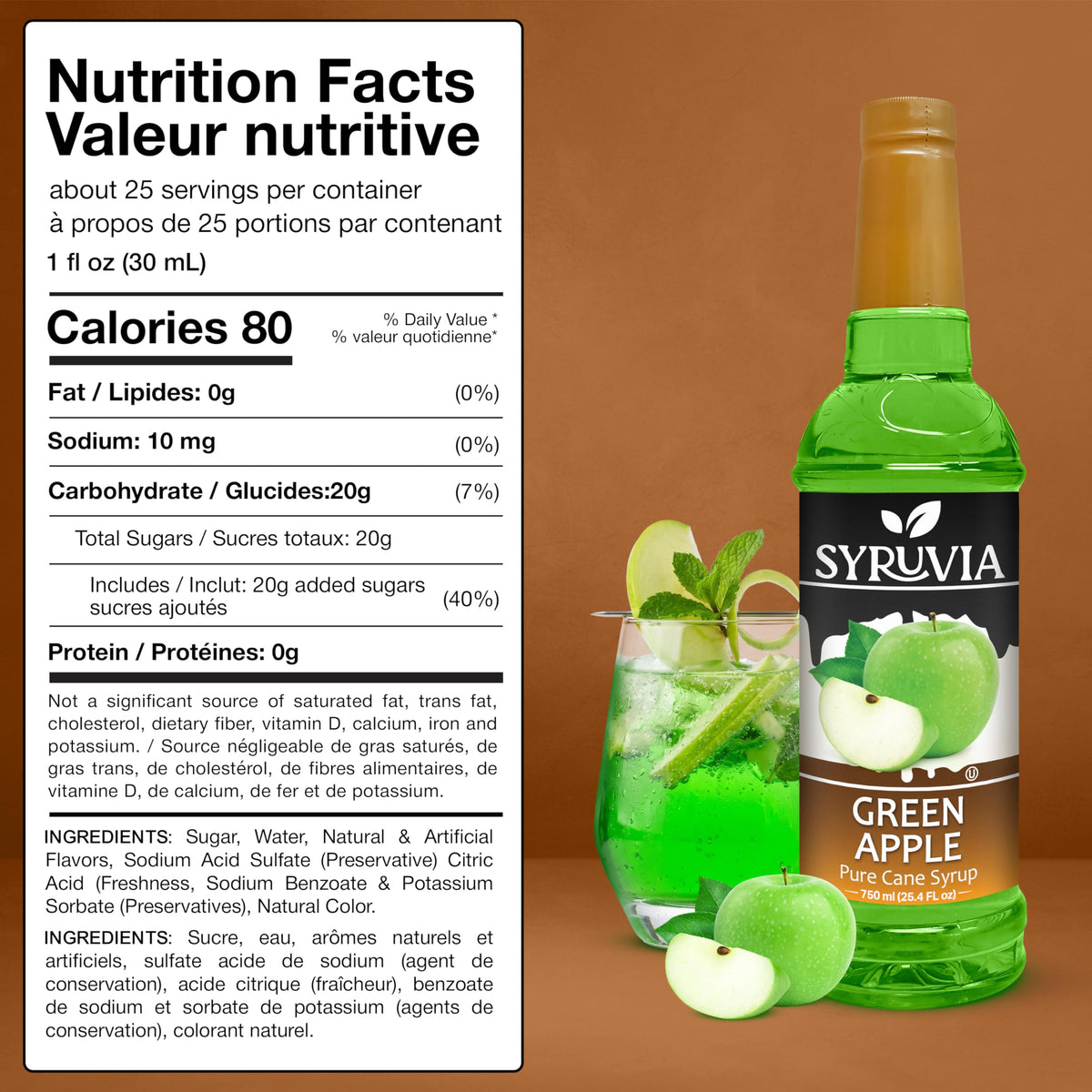 Syruvia Green Apple Syrup cocktail-stir brings versatile flavor to mixed drinks and desserts.