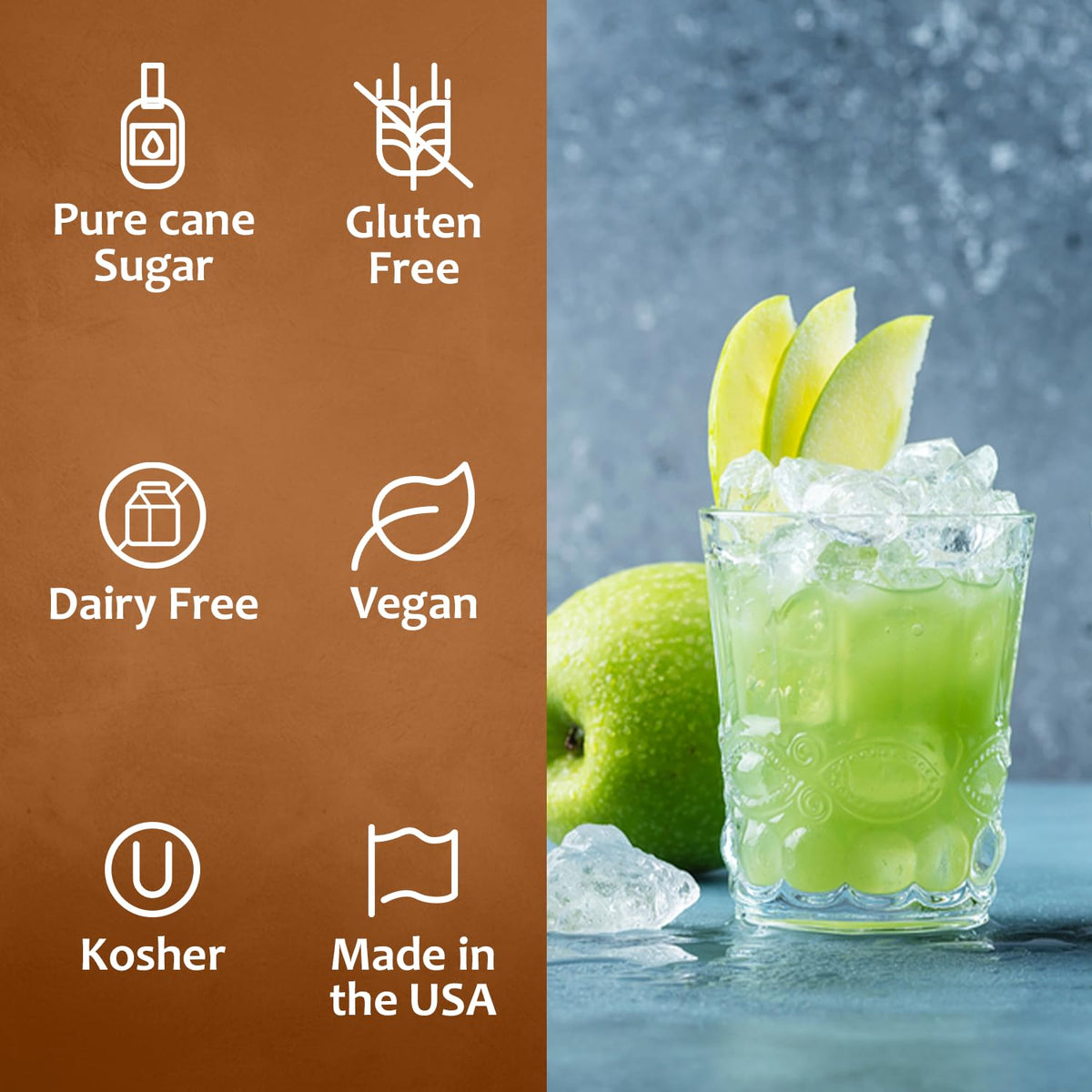 SYRUVIA Green Apple Syrup ingredients close-up with premium cane sugar