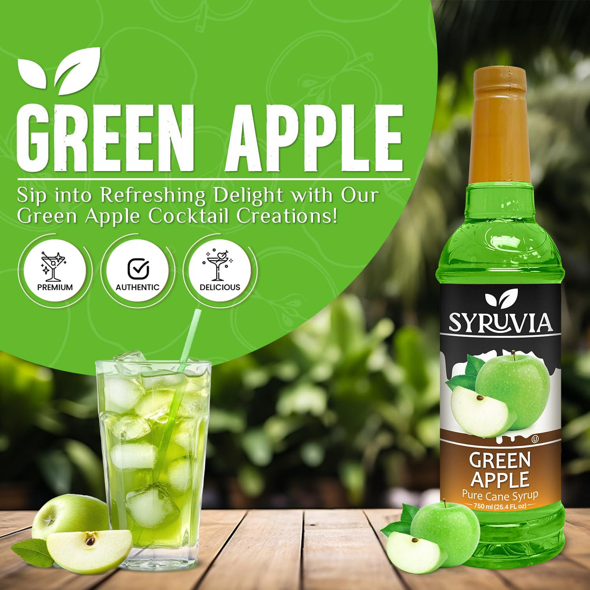 SYRUVIA Green Apple Syrup pump highlighting easy-to-use dispensing
