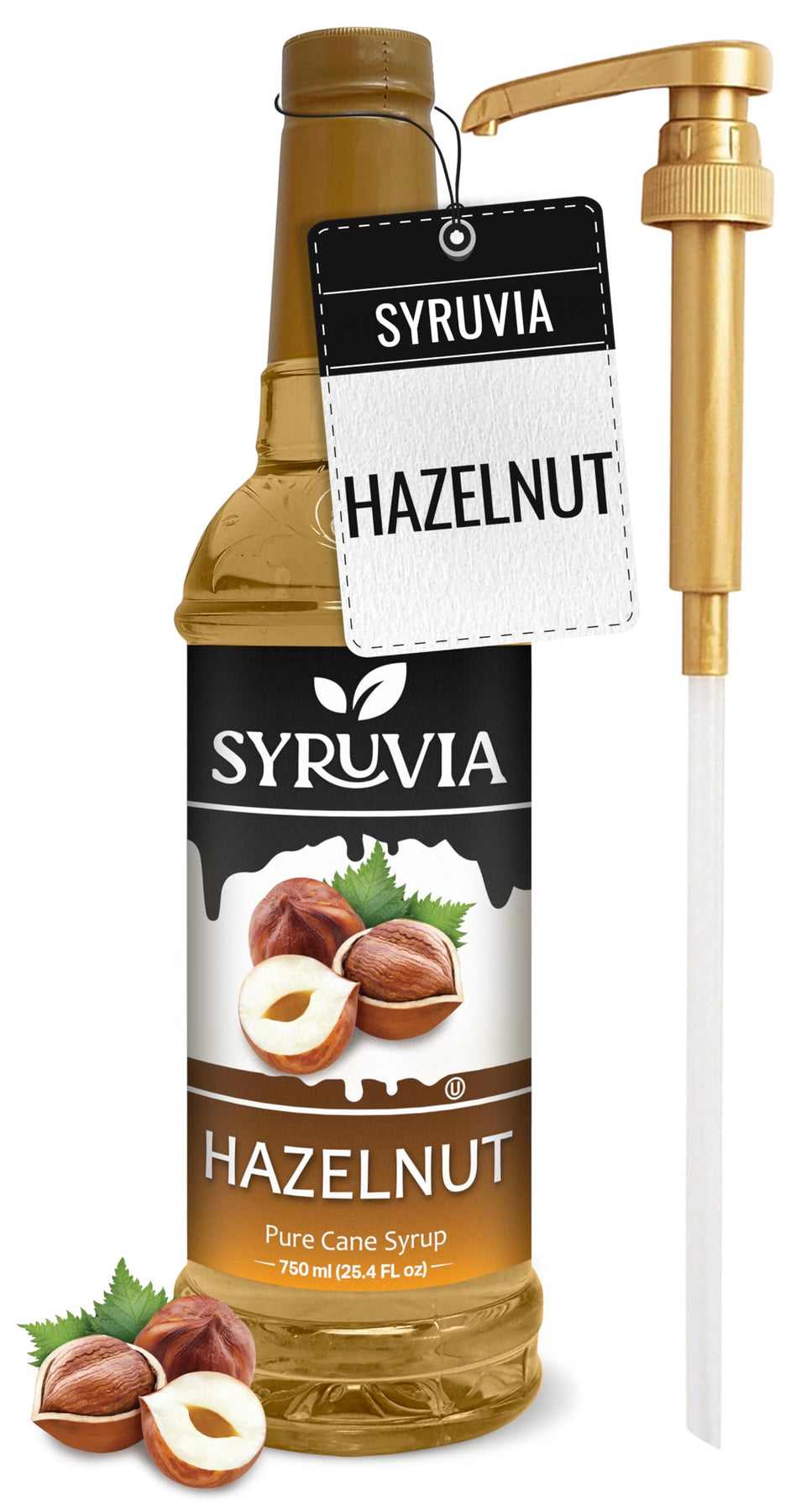 SYRUVIA Hazelnut Coffee Syrup bottle enhances latte flavor and aroma
