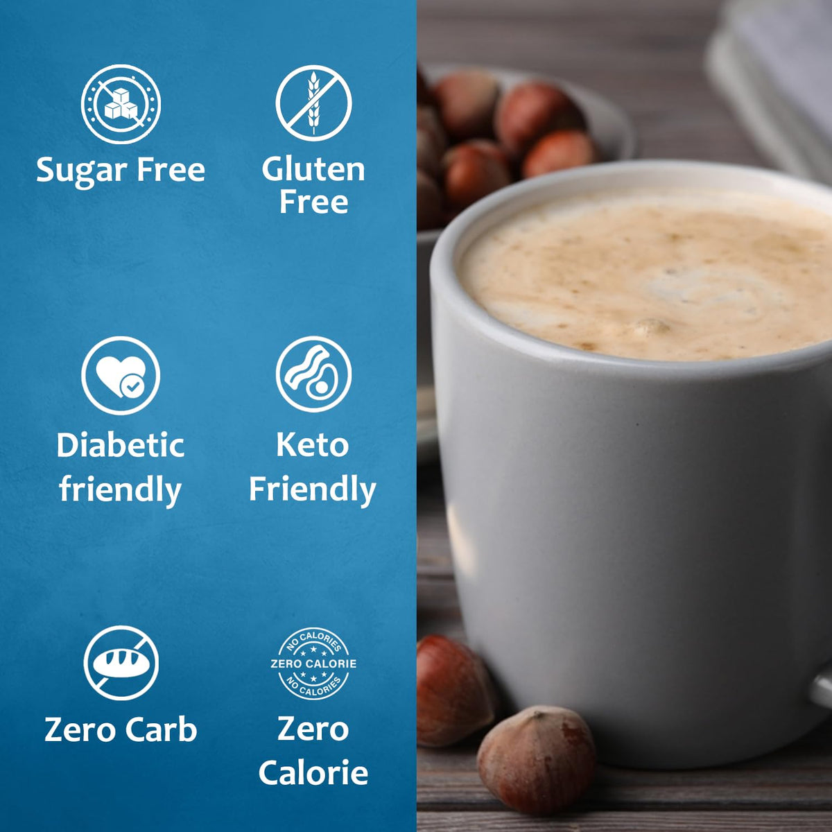 SYRUVIA Hazelnut Sugar Free Syrup as a dessert topping with clean label