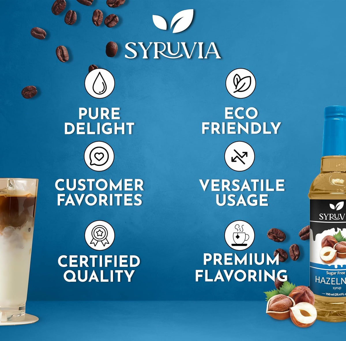 SYRUVIA Hazelnut Syrup for hot tea offering subtle roasted flavor