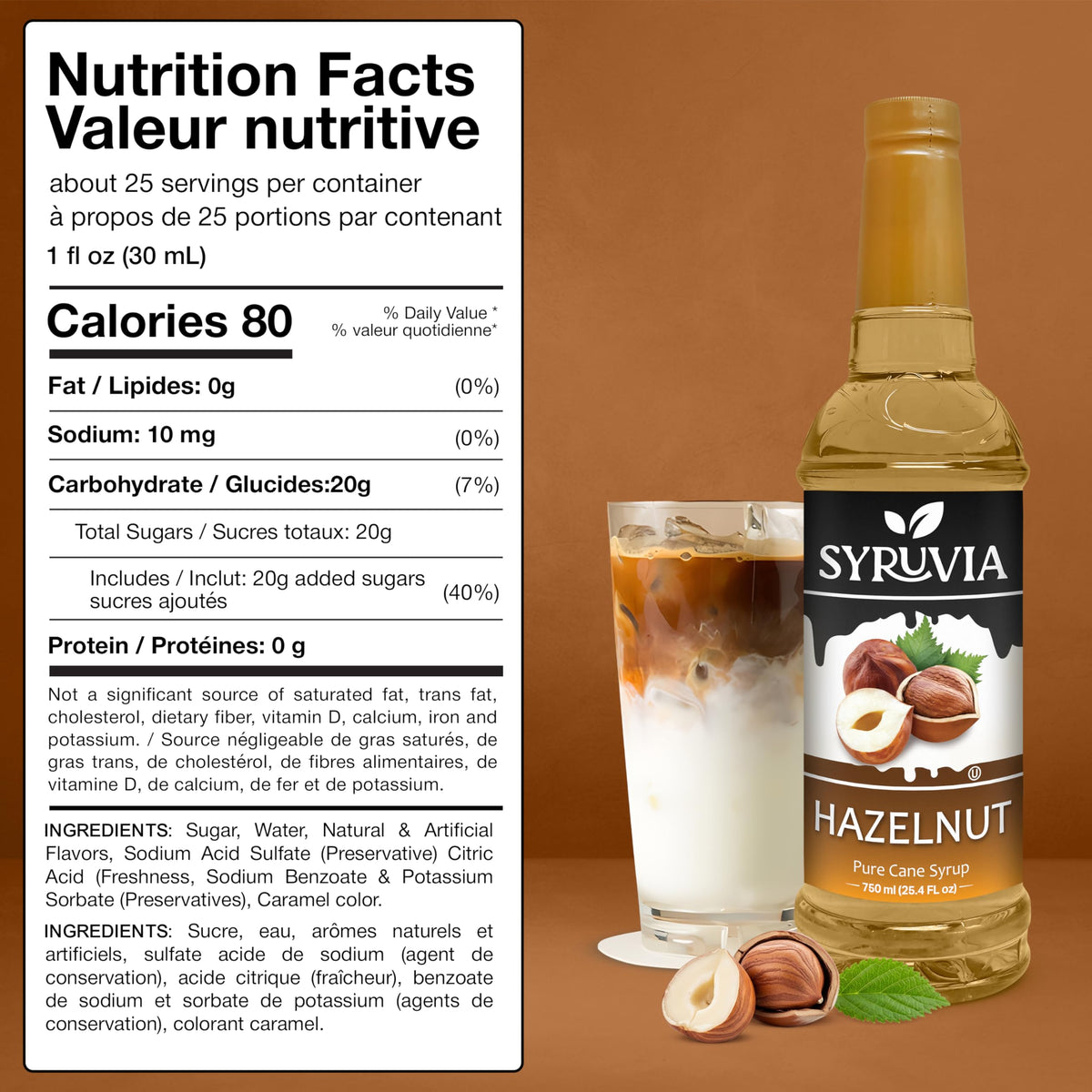 SYRUVIA Hazelnut latte glass with rich aroma
