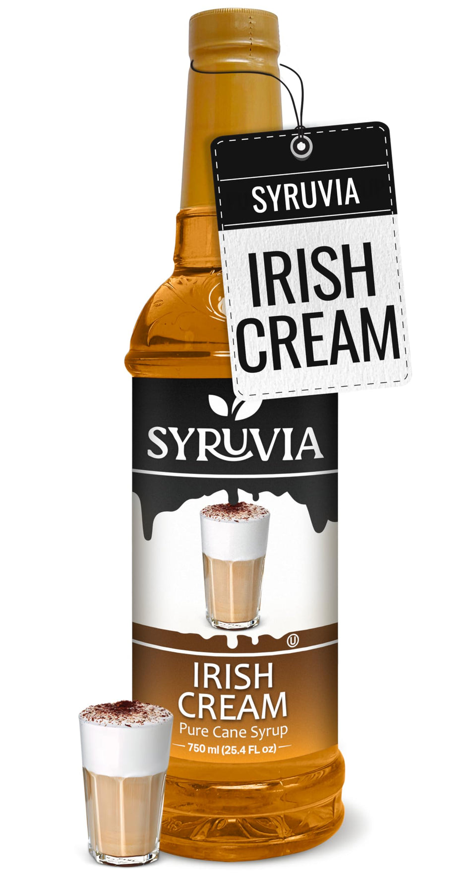 SYRUVIA Irish Cream coffee syrup bottle, ready to sweeten lattes and desserts.