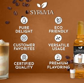 Cup with syrup drizzle demonstrates quick morning flavor boost.