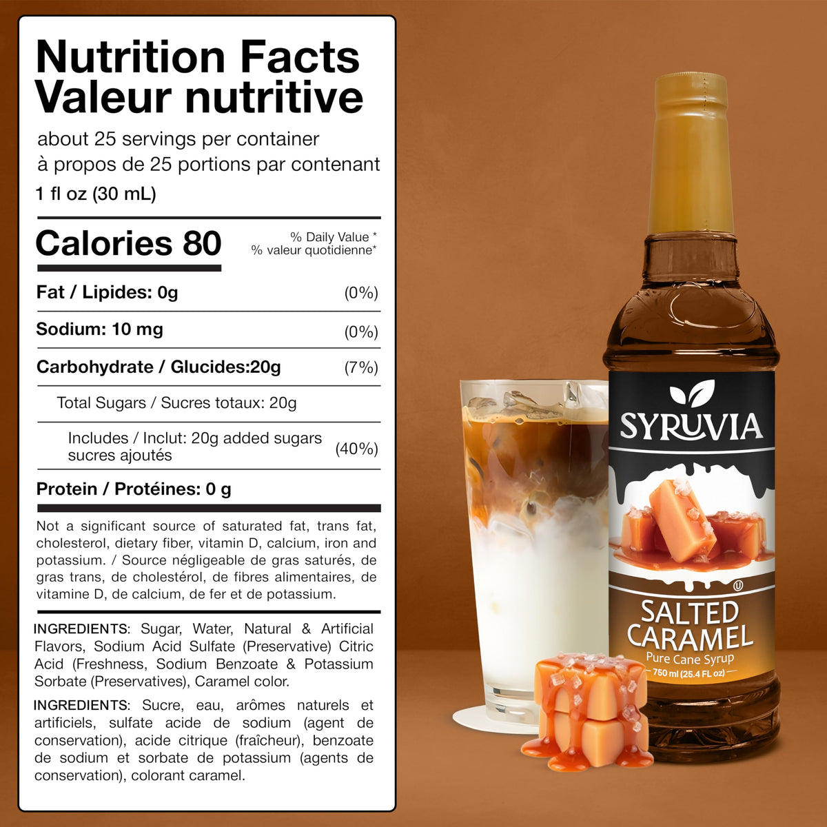 SYRUVIA Latte art close-up highlights creamy caramel notes in your cup.