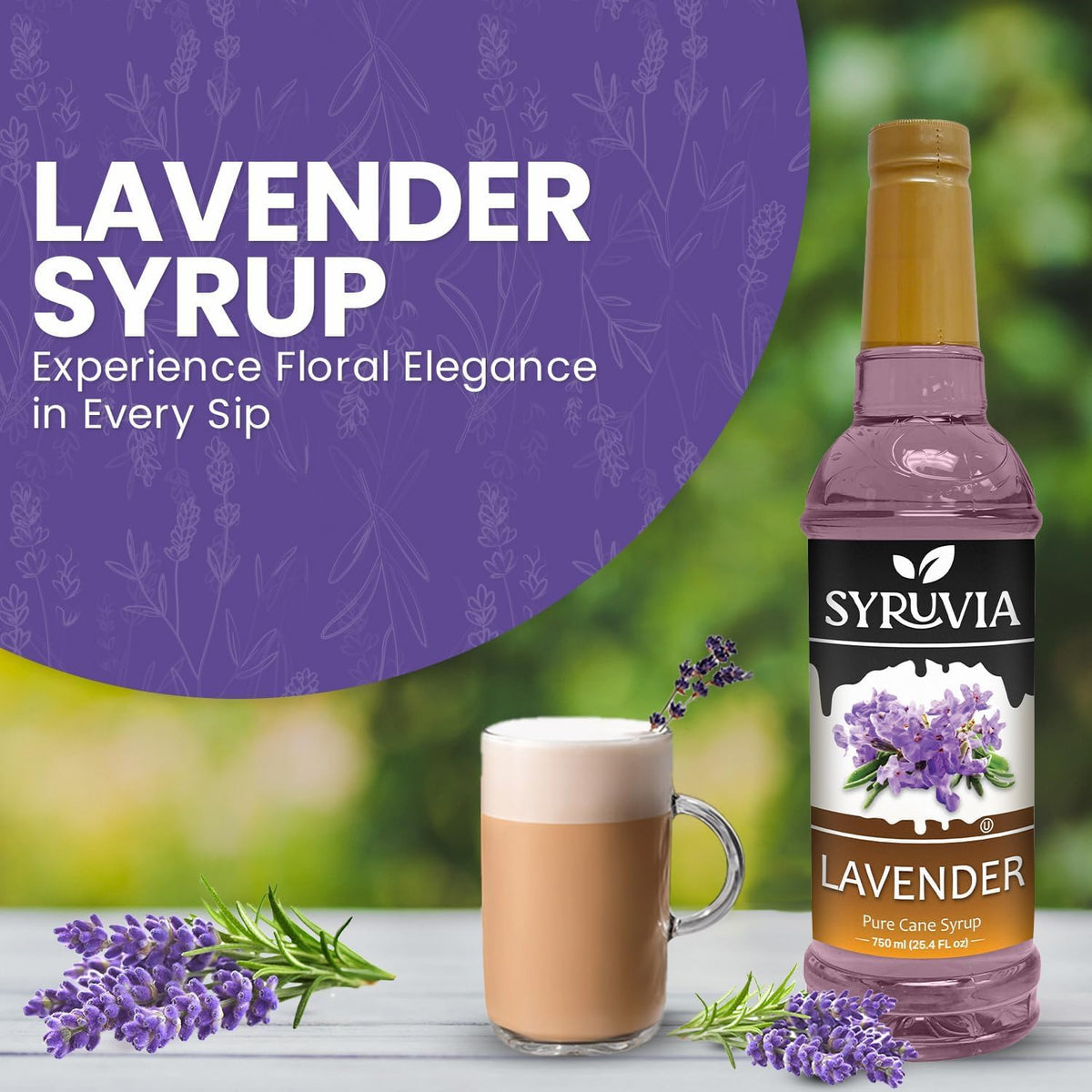 Syruvia Lavender Syrup dispenser demonstrates elegant pour for drinks.