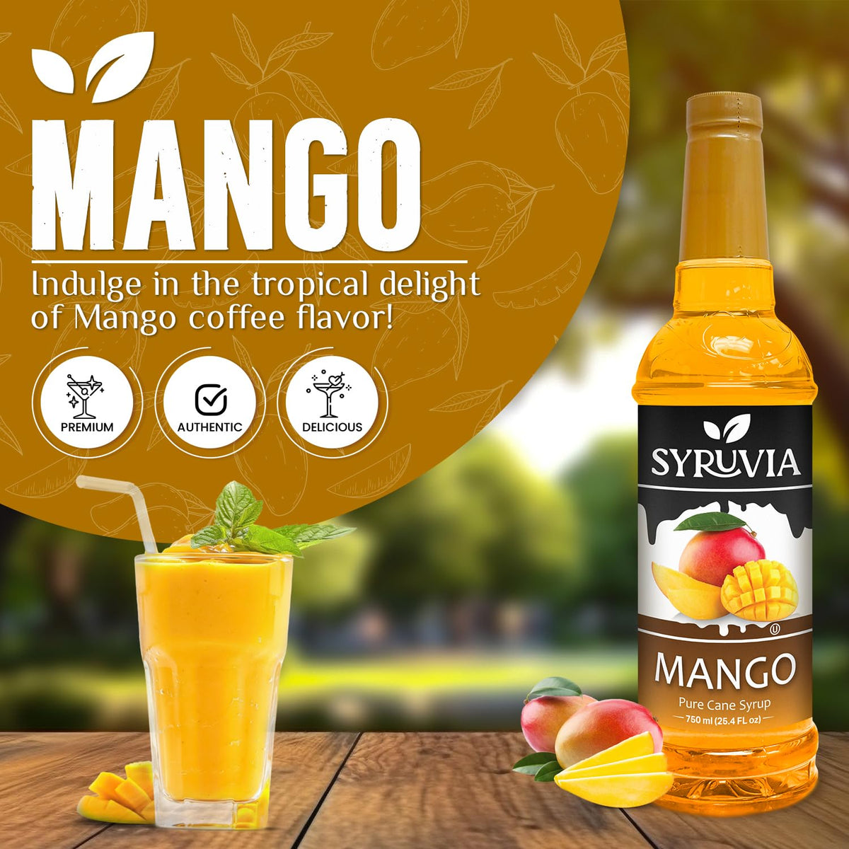 Syruvia Mango Syrup cocktail mixer adding vibrant flavor to drinks