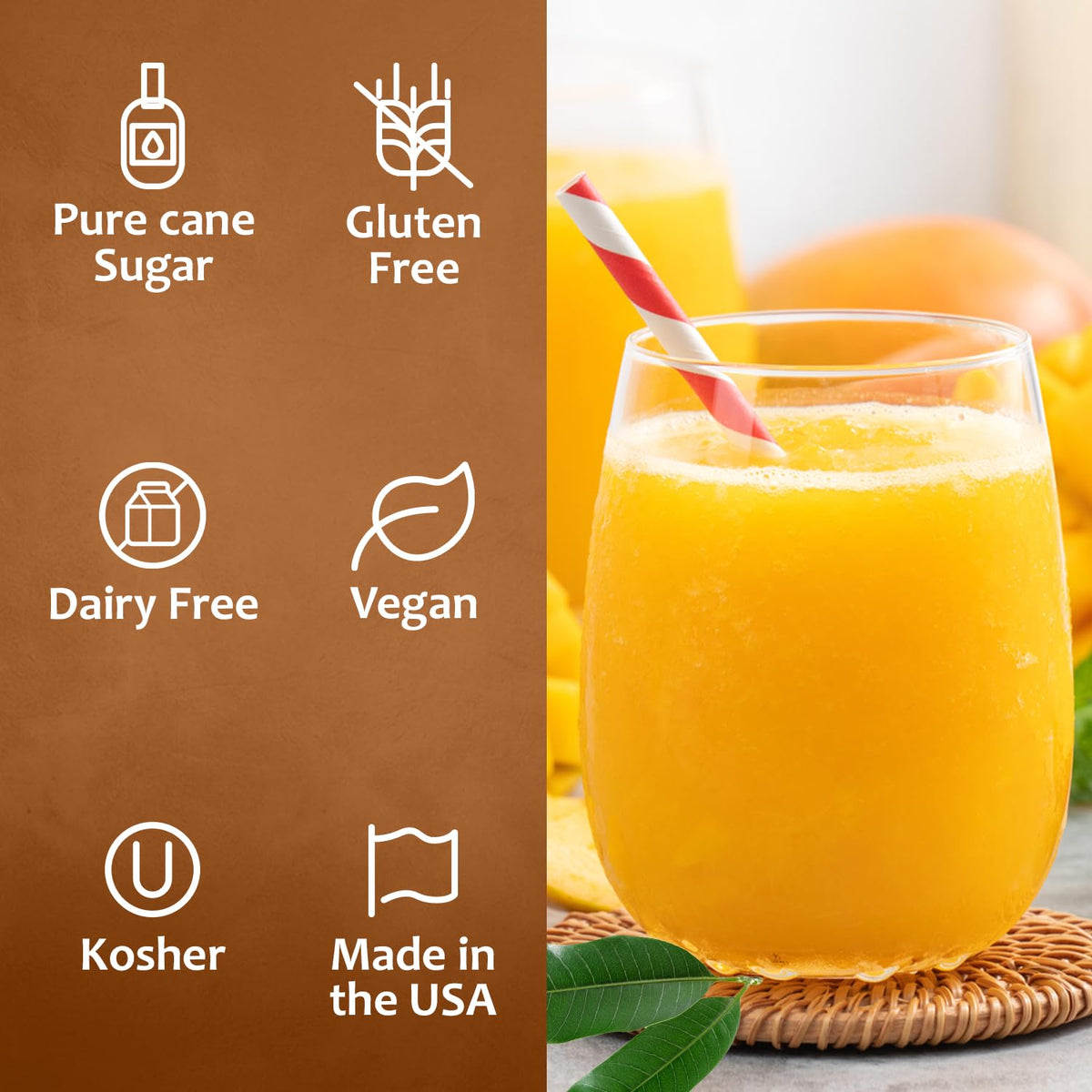 SYRUVIA Mango Syrup glass with drink showcases tropical aroma.