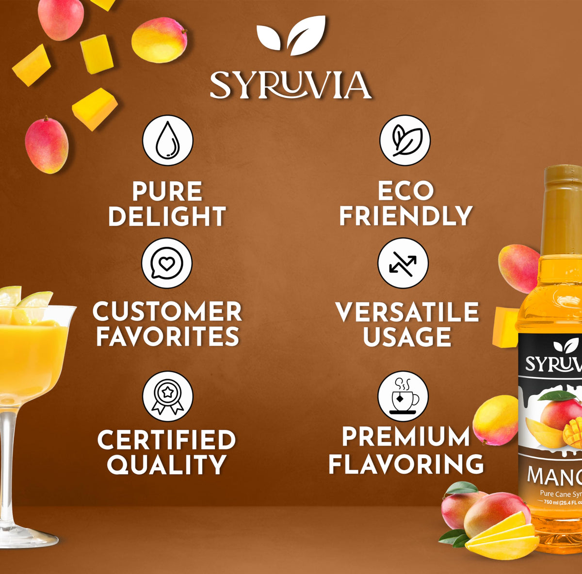 Syruvia Mango Syrup latte pour elevating coffee with mango notes