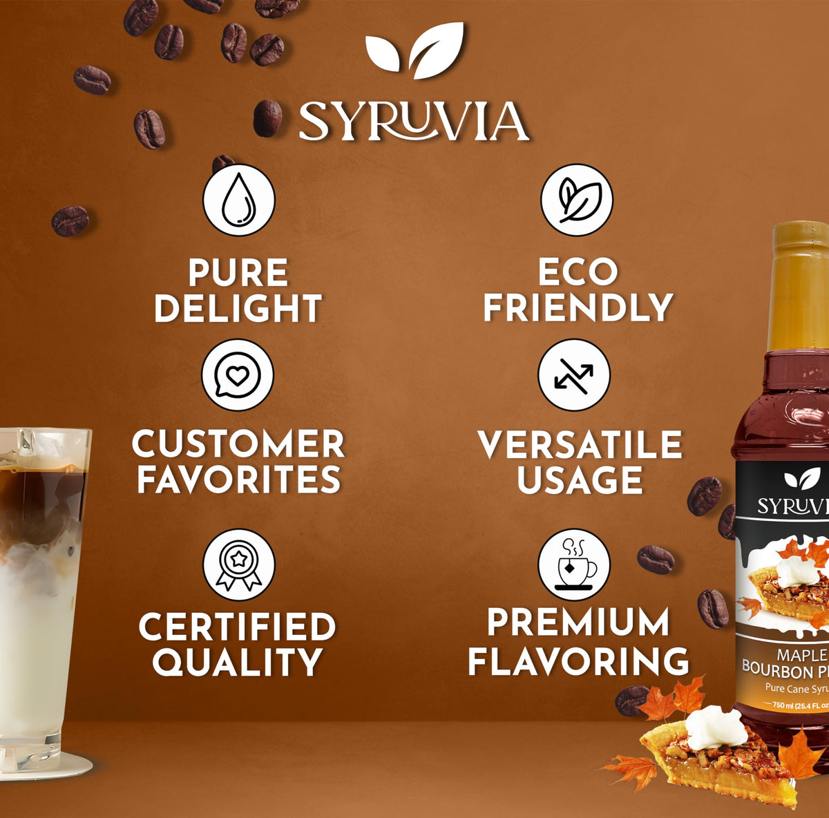 SYRUVIA maple bourbon pecan syrup drizzle on dessert adds warm maple notes