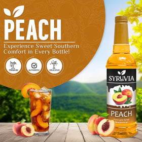 SYRUVIA Peach Syrup close-up shows vibrant color and premium quality.