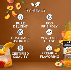 SYRUVIA Peach Syrup swirls into a latte to enhance aroma.