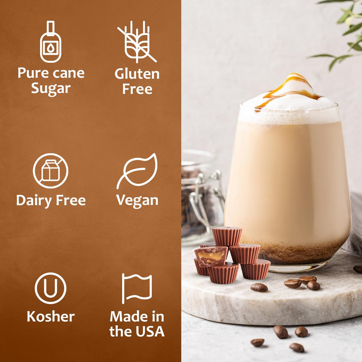 SYRUVIA Peanut Butter Cup Syrup dessert-drizzle for topping desserts with peanut butter charm